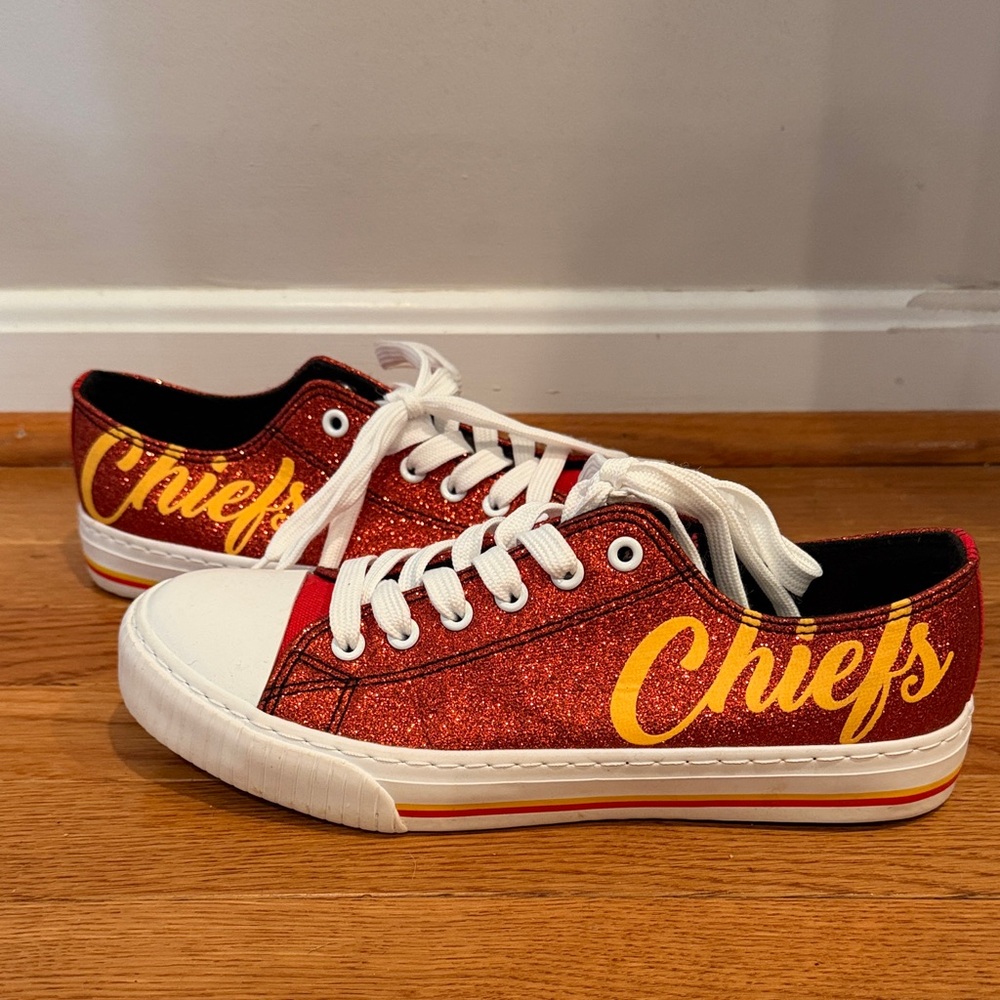 Red Glitter Chiefs Women's Sneakers